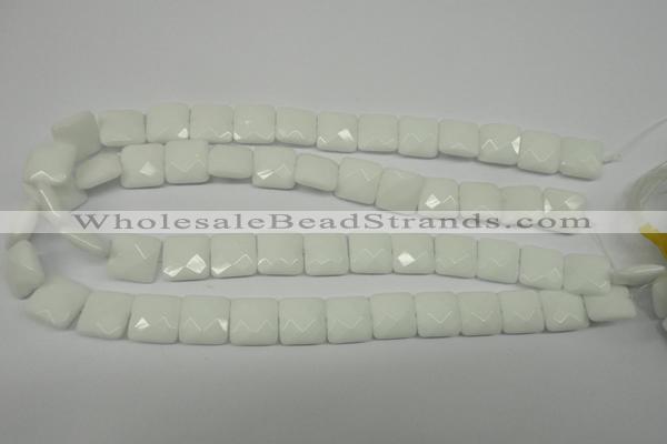 CPB320 15 inches 12*12mm faceted square white porcelain beads