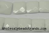 CPB321 15 inches 14*14mm faceted square white porcelain beads