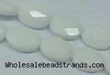 CPB336 15 inches 10*14mm faceted oval white porcelain beads