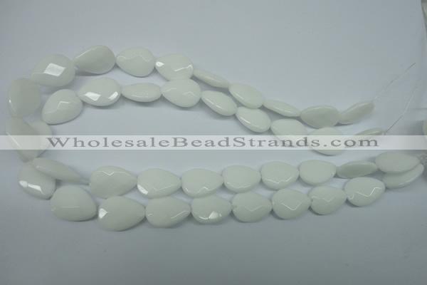 CPB345 15 inches 10*14mm faceted flat teardrop white porcelain beads