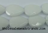 CPB348 15 inches 15*20mm faceted flat teardrop white porcelain beads