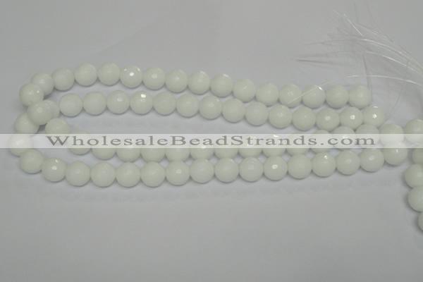 CPB35 15.5 inches 12mm faceted round white porcelain beads wholesale