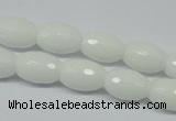 CPB358 15 inches 8*12mm faceted rice white porcelain beads wholesale