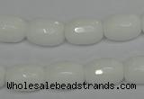 CPB41 15.5 inches 10*14mm faceted drum white porcelain beads