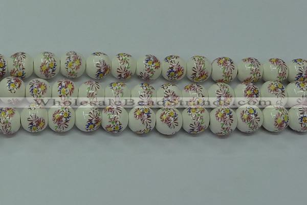 CPB575 15.5 inches 14mm round Painted porcelain beads