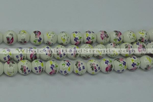 CPB774 15.5 inches 12mm round Painted porcelain beads