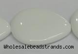 CPB94 15.5 inches 30*40mm flat teardrop white porcelain beads wholesale