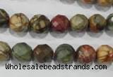 CPJ303 15.5 inches 10mm faceted round picasso jasper beads wholesale