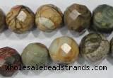 CPJ304 15.5 inches 14mm faceted round picasso jasper beads wholesale