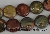 CPJ352 15.5 inches 16mm flat round picasso jasper gemstone beads