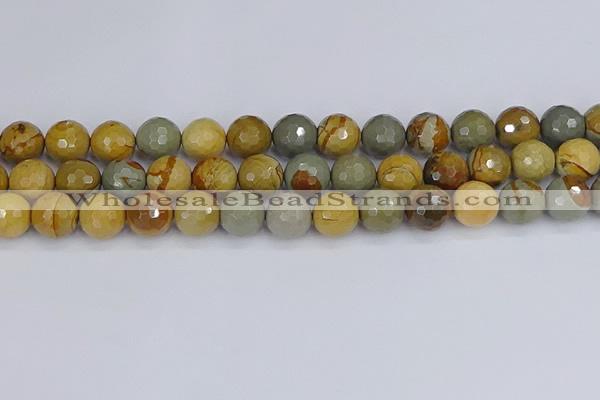 CPJ544 15.5 inches 12mm faceted round wildhorse picture jasper beads