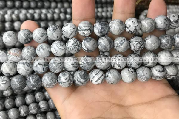 CPJ583 15.5 inches 10mm round grey picture jasper beads wholesale