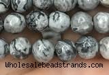 CPJ641 15.5 inches 6mm faceted round grey picture jasper beads