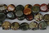 CPJ74 15.5 inches 10mm flat round picasso jasper gemstone beads