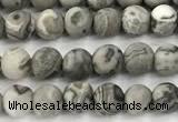 CPJ740 15 inches 4mm round matte grey picture jasper beads