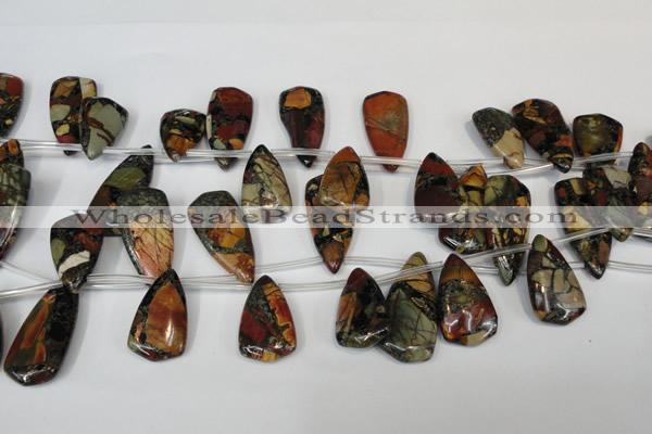 CPJ96 Top-drilled 15*25mm – 16*36mm flat teardrop picasso jasper beads