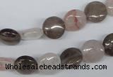 CPQ101 10mm flat round natural pink crystal & smoky quartz beads