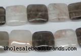 CPQ112 14*14mm square natural pink crystal & smoky quartz beads