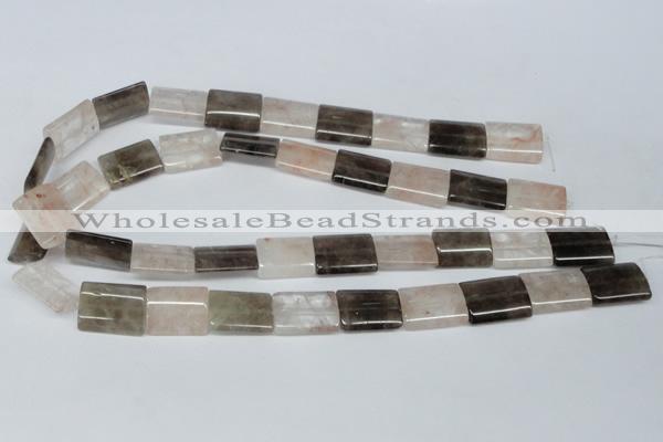 CPQ113 15*20mm rectangle natural pink crystal & smoky quartz beads