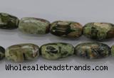 CPS129 15.5 inches 8*16mm faceted rice green peacock stone beads