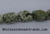 CPS131 15.5 inches 10*15mm faceted nuggets green peacock stone beads