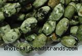 CPS66 15.5 inches 7*11mm faceted rice green peacock stone beads