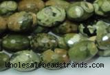 CPS68 15.5 inches 10*15mm faceted rice green peacock stone beads