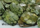 CPS80 15.5 inches 15*20mm faceted rectangle green peacock stone beads