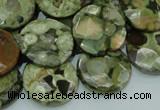 CPS87 15.5 inches 20mm faceted flat round green peacock stone beads