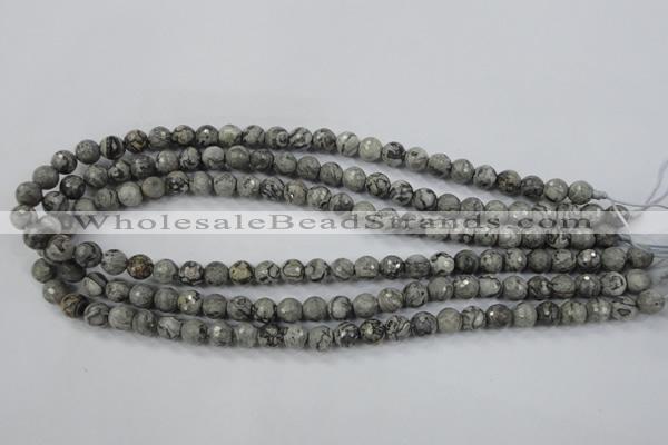 CPT112 15.5 inches 8mm faceted round grey picture jasper beads