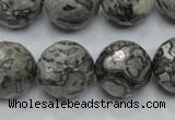 CPT117 15.5 inches 18mm faceted round grey picture jasper beads