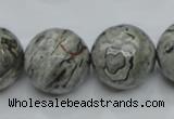 CPT118 15.5 inches 20mm faceted round grey picture jasper beads