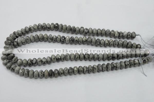 CPT120 15.5 inches 6*10mm faceted rondelle grey picture jasper beads