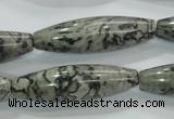 CPT124 15.5 inches 12*40mm rice grey picture jasper beads