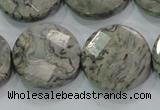 CPT126 15.5 inches 25mm faceted coin grey picture jasper beads