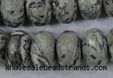 CPT135 15.5 inches 12*20mm faceted rondelle grey picture jasper beads