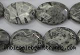 CPT147 15.5 inches 18*25mm faceted oval grey picture jasper beads