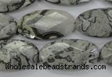 CPT148 15.5 inches 15*30mm faceted marquise grey picture jasper beads