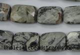 CPT154 15.5 inches 13*18mm faceted rectangle grey picture jasper beads