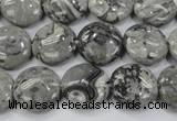 CPT164 15.5 inches 14mm flat round grey picture jasper beads