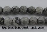 CPT187 15.5 inches 6mm faceted round grey picture jasper beads