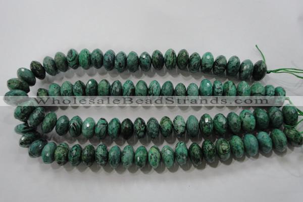 CPT225 15.5 inches 9*16mm faceted rondelle green picture jasper beads