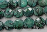 CPT232 15.5 inches 12mm faceted coin green picture jasper beads