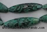 CPT309 15.5 inches 12*40mm rice green picture jasper beads