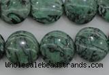 CPT329 15.5 inches 16mm flat round green picture jasper beads