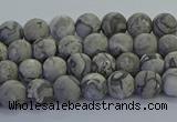 CPT570 15.5 inches 4mm round matte grey picture jasper beads