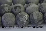 CPT574 15.5 inches 12mm round matte grey picture jasper beads