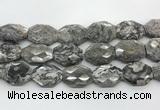 CPT581 20*30mm - 22*32mm faceted octagonal grey picture jasper beads