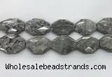 CPT582 30*40mm - 32*42mm faceted octagonal grey picture jasper beads