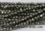 CPY03 16 inches 4mm faceted round pyrite gemstone beads wholesale